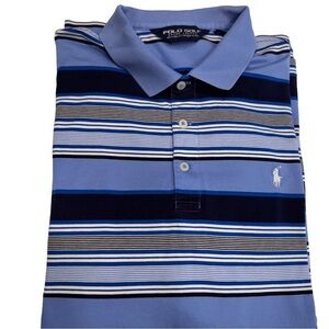 RALPH LAUREN POLO GOLF Mens Polo Shirt Blue, White, gray Stripe Sz L